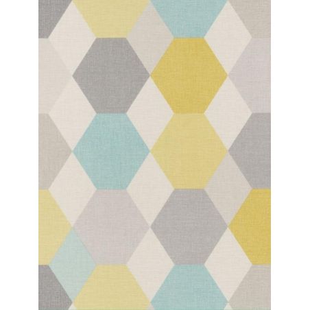 Papier peint vinyle sur intissé géométrique turquoise et jaune ARLEQUIN - Swing par Caselio - 68916640