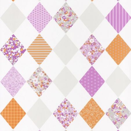 Papier peint standard géométrique violet et orange LOSANGE - Pretty lili par Caselio - 69163055