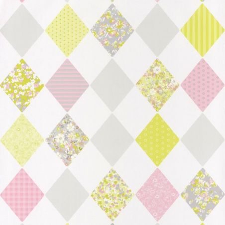 Papier peint standard géométrique vert et rose LOSANGE - Pretty lili par Caselio - 69167070