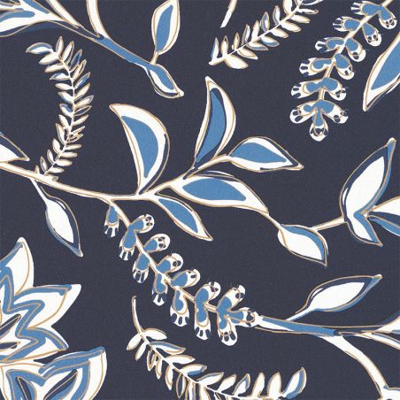Papier peint intissé floral bleu indigoet doré HONOUR - Mystery par Caselio - 101586913