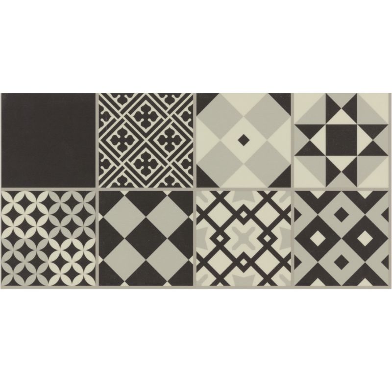 Sol Vinyle/PVC - Dalle clipsable - Carreaux de ciment gris, blanc et noir LISBONNE - Decotile par Kalinafloor