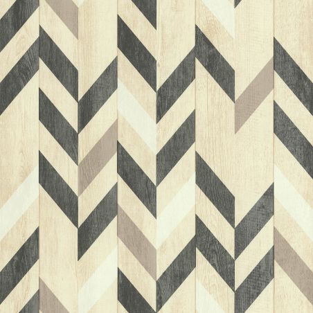 Papier peint vinyle sur intissé géométrique beige et noir CHEVRON BOIS - Reality 3 par Lutèce - 51184809