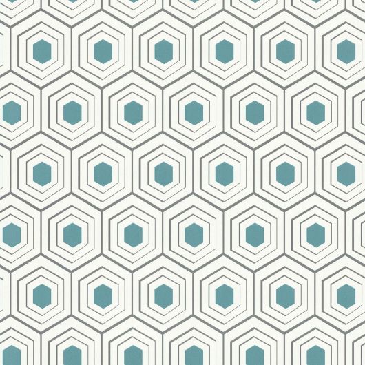 Papier peint vinyle sur intissé géométrique bleu et gris HEXAGONES - Séjours et Chambres par Lutèce - 51200301