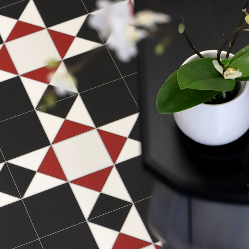 Sol Vinyle/PVC - 2m - carrelage noir et rouge DEVON 940D Optima Hightex par Beauflor