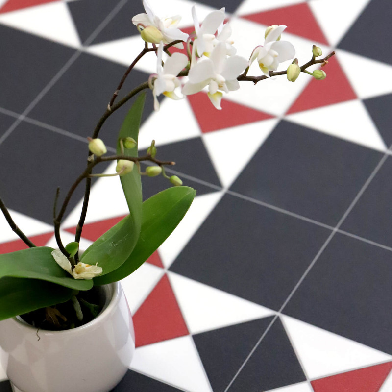 Sol Vinyle/PVC - 2m - carrelage noir et rouge DEVON 940D Optima Hightex par Beauflor