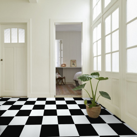 Sol Vinyle/PVC - 2m - damier noir et blanc noir et blanc MODENA 901D Optima par Beauflor