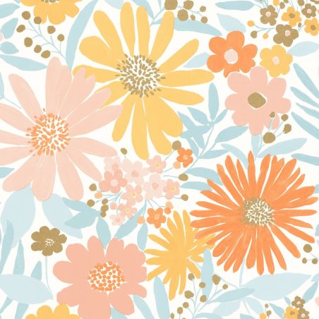 Papier peint intissé floral jaune et bleu MARGUERITE - Let's go girls par Caselio - 104430221