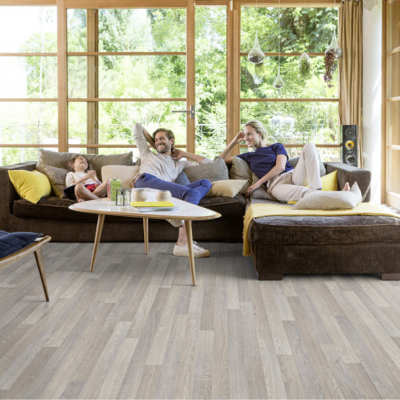 Sol Vinyle/PVC - 4m - parquet chêne blanchi et beige LODGE MILK Primetex par Gerflor Sol Vinyle/PVC - 4m - parquet chêne blanchi et beige LODGE MILK Primetex par Gerflor