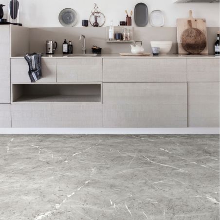 Sol Vinyle/PVC - 4m - marbre gris et blanc CELESTE T95 - Super Ultimate par IVC
