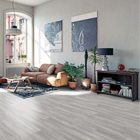 Sol Vinyle/PVC - 3m - parquet gris clair et métallisé ALBA 793 - Smart Atento par IVC