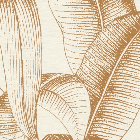 Papier peint intissé végétal ocre BIG LEAVES - Tropical par Rasch - 867978