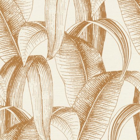 Papier peint intissé végétal ocre BIG LEAVES - Tropical par Rasch - 867978