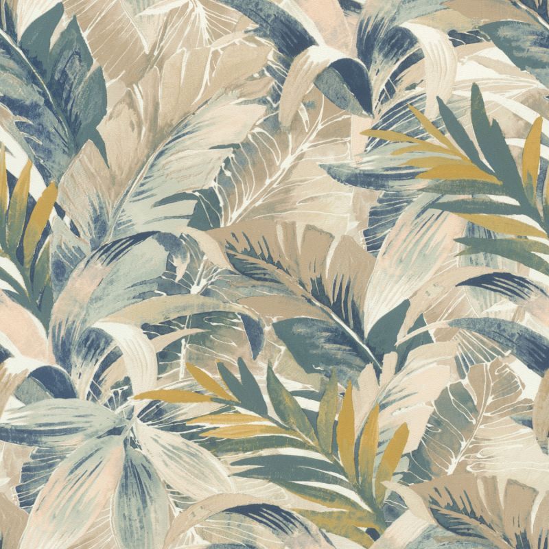 Papier peint intissé végétal vert et bleu HAWAI - Tropical par Rasch - 865202