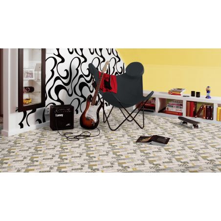 Sol Vinyle/PVC - 2m - parquet blanchi et noir et jaune TAXI - Iconik Confort par Tarkett