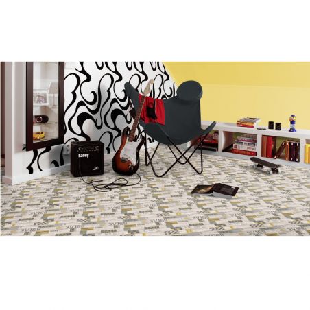 Sol Vinyle/PVC - 2m - parquet blanchi et noir et jaune TAXI - Iconik Confort par Tarkett