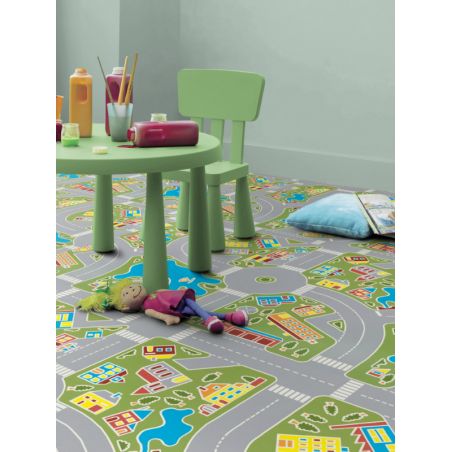 Sol Vinyle/PVC - 2m - tapis de jeux multicolore MACADAM GREEN - Iconik Confort par Tarkett