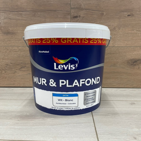 Peinture mur et plafond 4+1L gratuit blanc satin - Exclusive par Levis Peinture mur et plafond 4+1L gratuit blanc satin - Exclusive par Levis