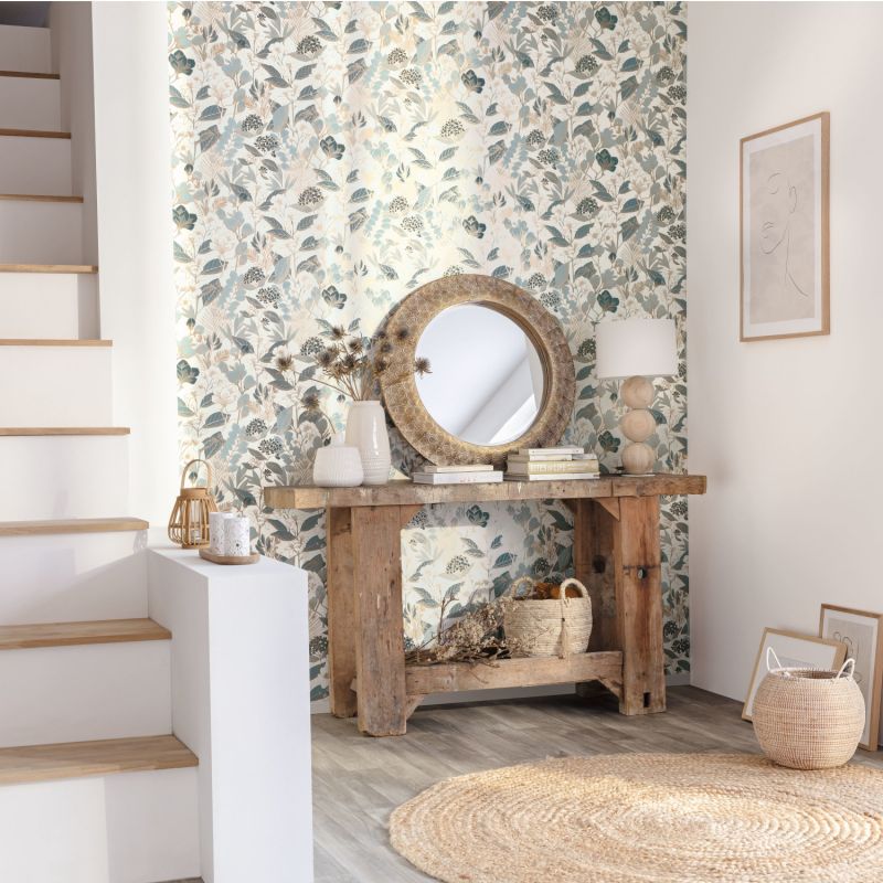 Papier peint intissé végétal kaki et orange EXPLORER KAKI - Autour du Monde par Caselio - 103497308