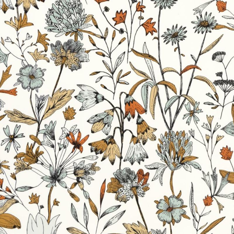 Papier peint intissé floral orange et bleu JARDIN DE GIVERNY - Nos gravures par Caselio - 103000325