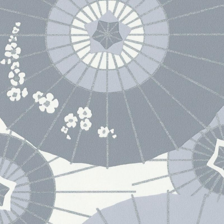 Papier peint intissé décor japonais bleu-gris et gris souris WAGAZA - Hanami par Caselio - 100329133