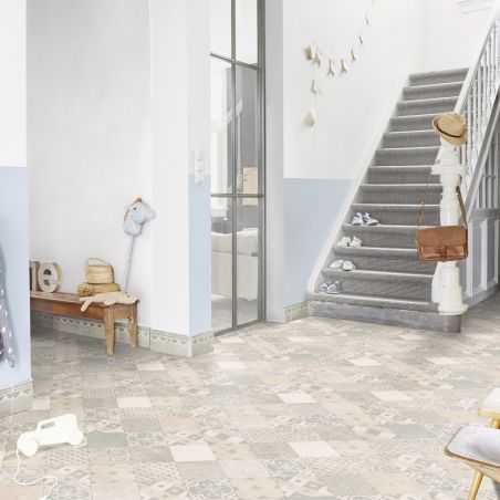 Sol Vinyle/PVC - 4m - carreaux de ciment rose poudré et gris ZARAGOZA TILE POWDER - Iconik Life par Tarkett