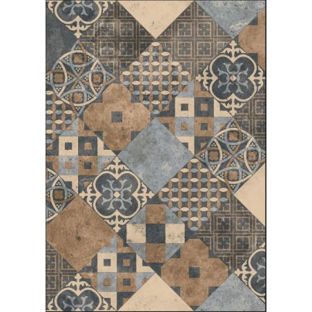 Sol Vinyle/PVC - 3m - carreaux de ciment bleu et marron ZARAGOZA TILE INDIGO - Iconik Life par Tarkett