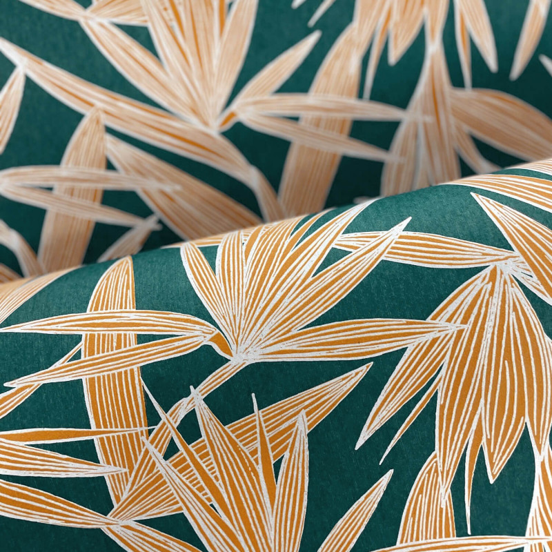 Papier peint intissé végétal vert anglais et orange ALIZARINE  - Portfolio par Casamance - 73960548