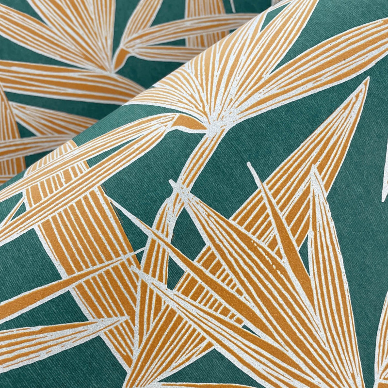 Papier peint intissé végétal vert anglais et orange ALIZARINE  - Portfolio par Casamance - 73960548