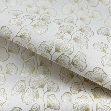 Papier peint vinyle sur intissé végétal beige et or GINKGO - Scarlett par Caselio - 100481026