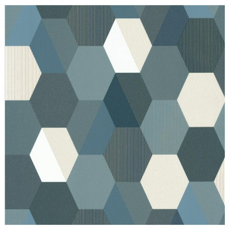 Papier peint vinyle sur intissé géométrique bleu et beige HEXAGON - Spaces par Caselio - 100106067