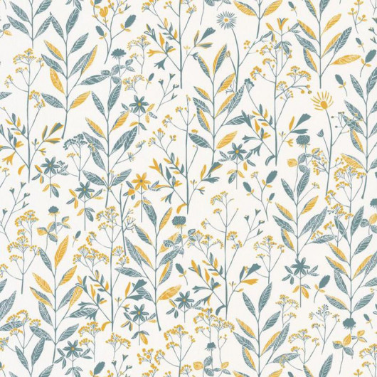 Papier peint vinyle sur intissé végétal bleu et jaune LAURA - Sunny day par Caselio - 100266020