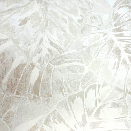 Papier peint intissé végétal beige et argent FEUILLES - Panama par Casadeco - 81070128