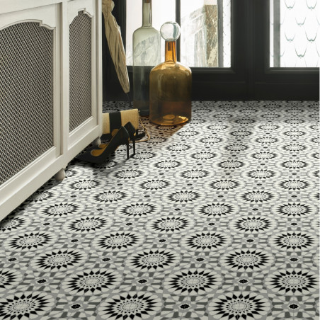 Sol Vinyle/PVC - 3m - carreaux de ciment noir et blanc VIDIMUS 597 Smart Colori par IVC Sol Vinyle/PVC - 3m - carreaux de ciment noir et blanc VIDIMUS 597 Smart Colori par IVC