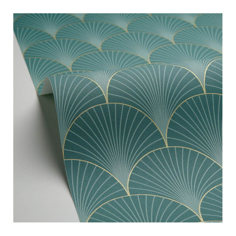 Papier peint vinyle sur intissé art déco vert émeraude et doré PROSPERITY - Elégance par Caselio - 105267129