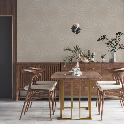 Papier peint intissé végétal beige et blanc PALME -  par As Creation - 39338-2