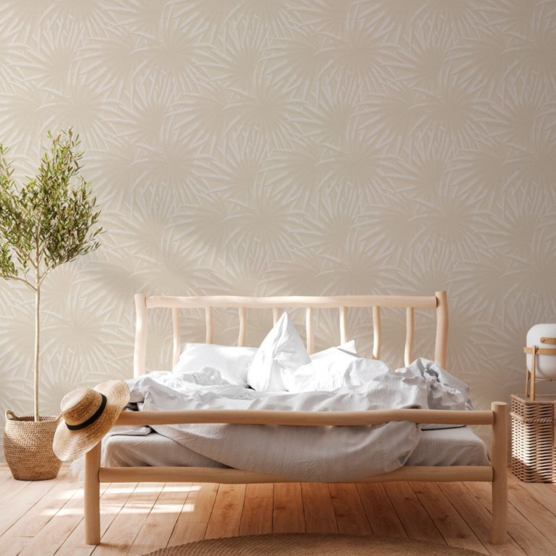 Papier peint intissé végétal beige et blanc PALME - par As Creation - 39338-2 Papier peint intissé végétal beige et blanc PALME - par As Creation - 39338-2