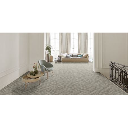 Sol Vinyle/PVC - 4m - parquet chevron gris clair et gris acier CHEVRON 607M - Optima Dynasty par Beauflor