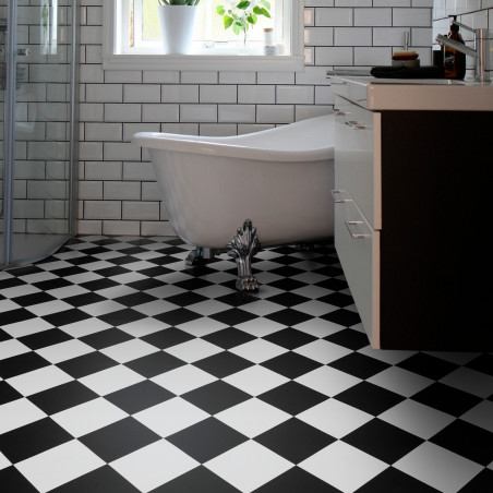 Sol Vinyle/PVC - 4m - carrelage damier noir et blanc YORK ARTIFACT T99 - ZEBRA par IVC