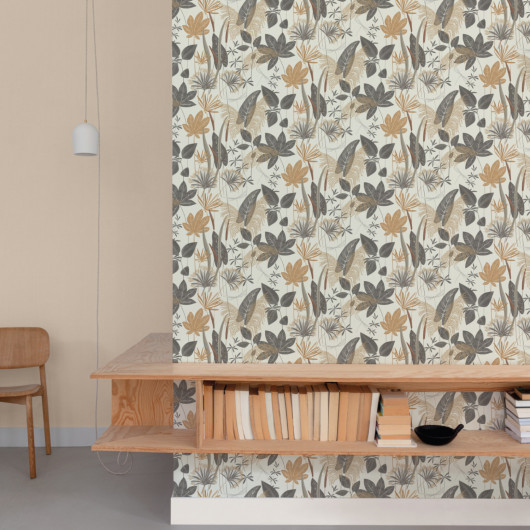 Papier peint intissé végétal marron et noir LOMA - Wall Fashion par Grandeco - A70701