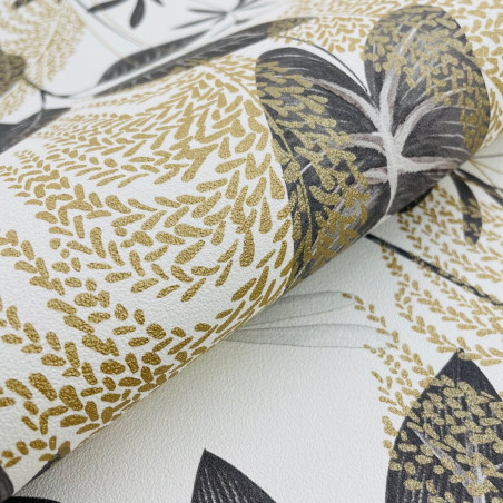 Papier peint intissé végétal marron et noir LOMA - Wall Fashion par Grandeco - A70701