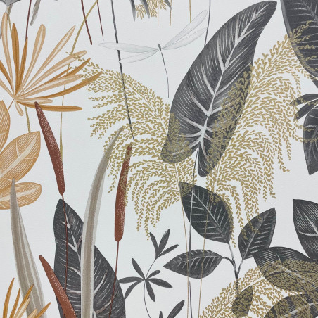 Papier peint intissé végétal marron et noir LOMA - Wall Fashion par Grandeco - A70701