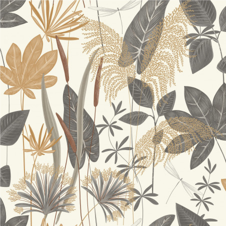 Papier peint intissé végétal marron et noir LOMA - Wall Fashion par Grandeco - A70701