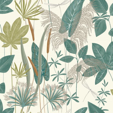 Papier peint vinyle sur intissé végétal vert et marron LOMA - Wall Fashion par Grandeco - A70702