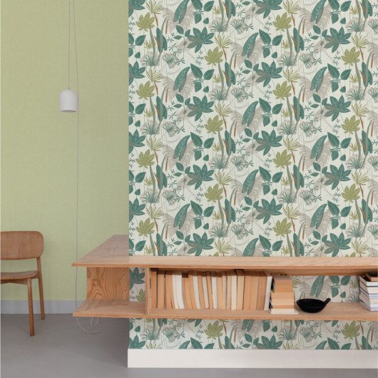 Papier peint vinyle sur intissé végétal vert et marron LOMA - Wall Fashion par Grandeco - A70702