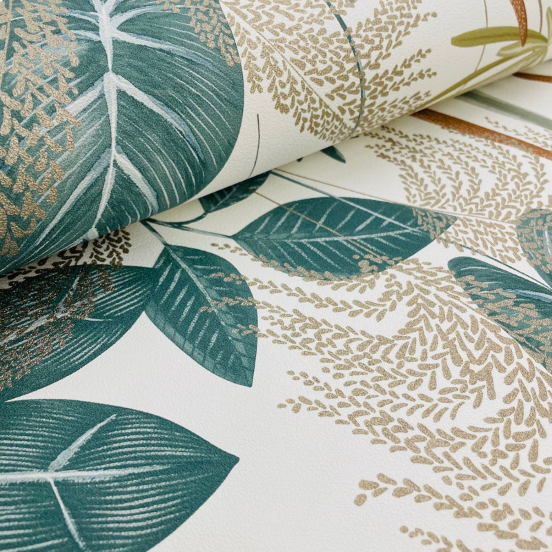 Papier peint vinyle sur intissé végétal vert et marron LOMA - Wall Fashion par Grandeco - A70702
