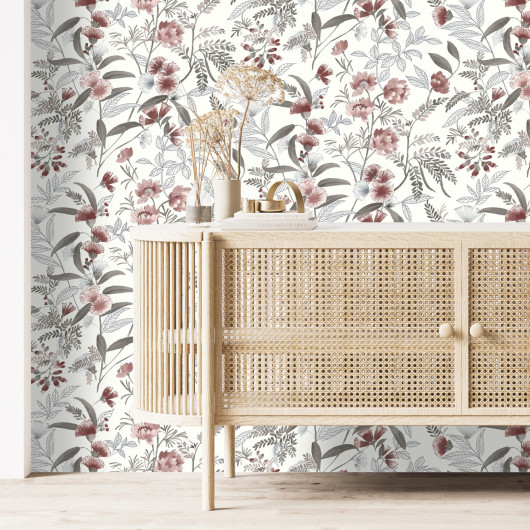 Papier peint intissé floral rouge et rose ALBIZIA - Symphony par Rasch - 869118