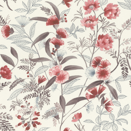 Papier peint intissé floral rouge et rose ALBIZIA - Symphony par Rasch - 869118