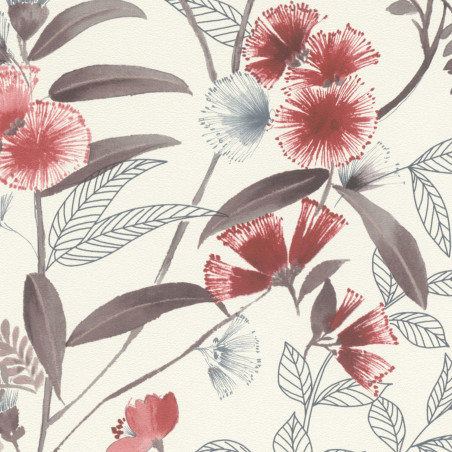 Papier peint intissé floral rouge et rose ALBIZIA - Symphony par Rasch - 869118