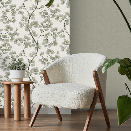 Papier peint intissé végétal vert et or FLEUILLES DE PIN - Symphony par Rasch - 866902