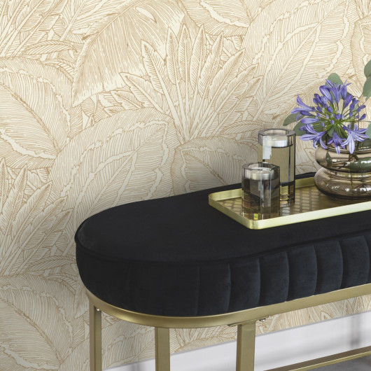 Papier peint  intissé végétal or et blanc PALMES - French Spring par Rasch - 580822